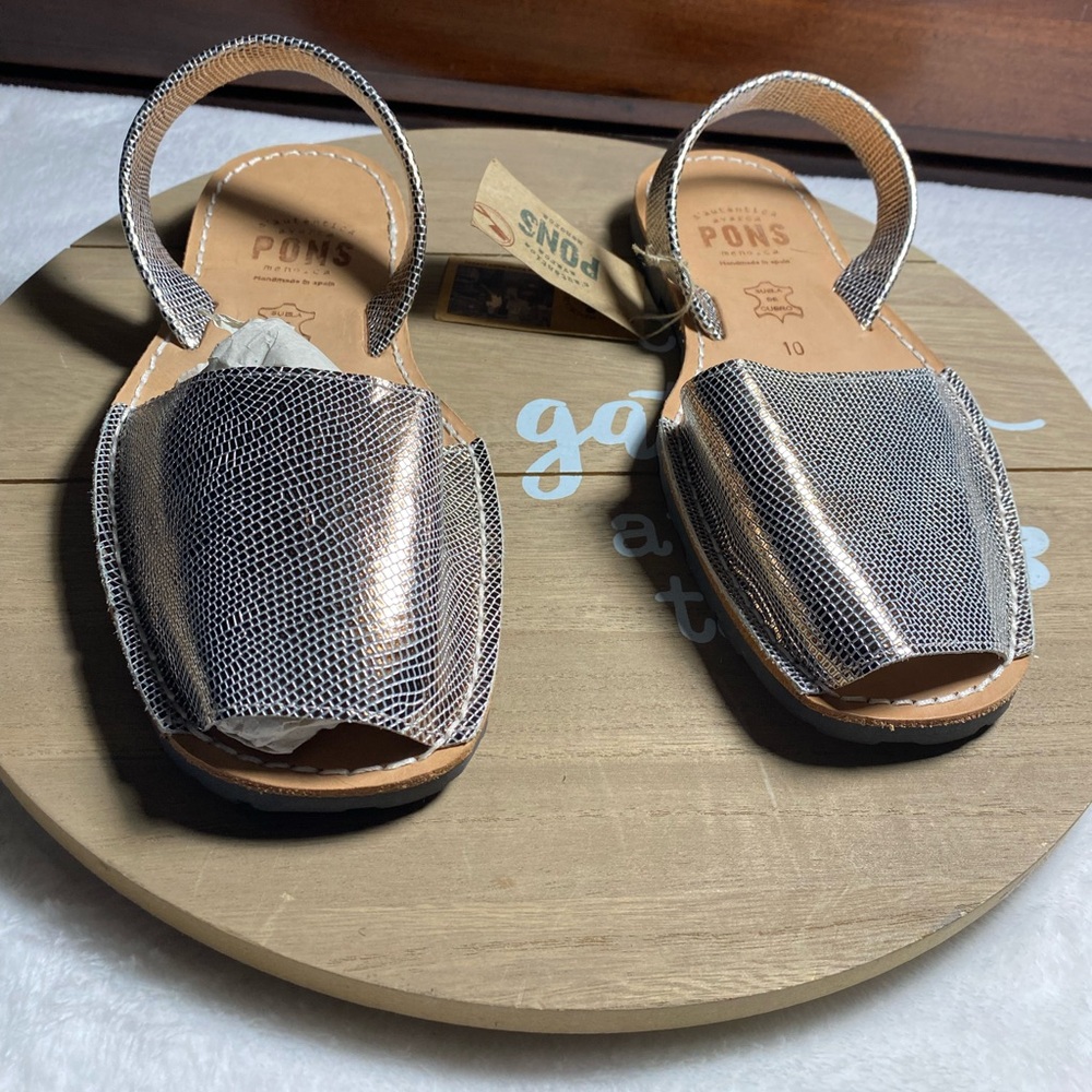 Pons Gold & Silver Leather Women Sandals size 10 in ladies Made In Spain